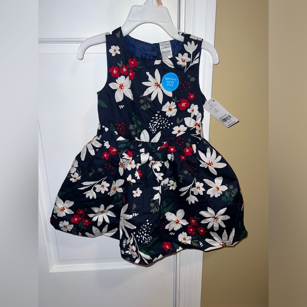Beautiful Dark Blue Floral Dress (2T NWT)